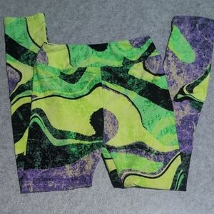 LuLaRoe Kids Leggings with Lime and Violet Swirl